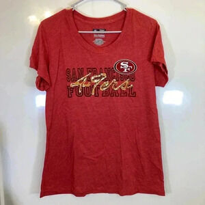San Francisco 49ers  Sz XL Red Short Sleeve Shirt Black Logo Gold Sequins